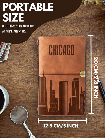 InnoBeta Chicago City Skyline Gifts, Chicago Gifts for Chicago Lovers, Journal Notebook with Pen, Refillable Sketchbook, Lined Planner, 7x5 Inches