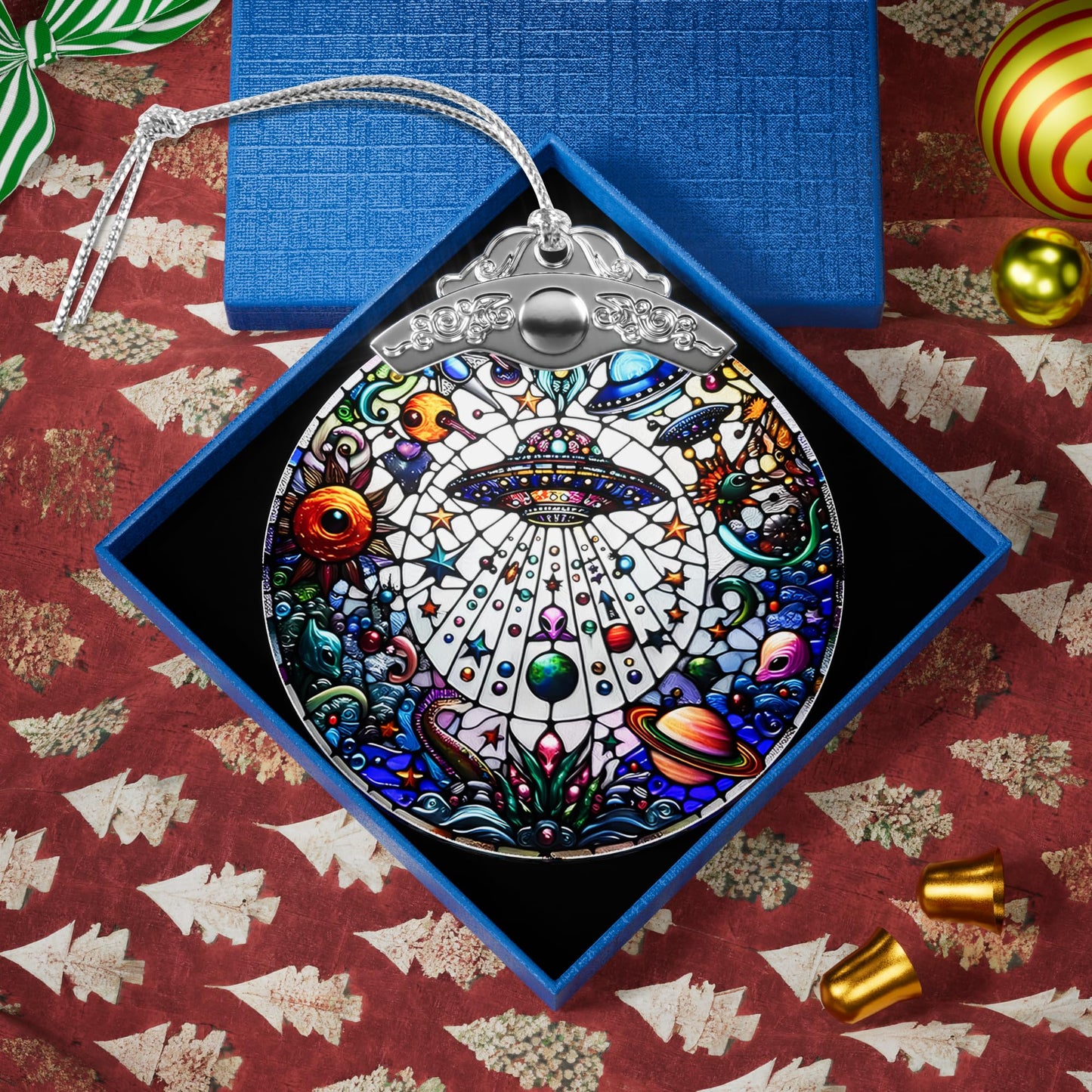 FUCDTEFC UFO Alien Decor Gifts, Crystal Resident Alien Stained Glass Ornament, Christmas Ornaments, UFO Alien Xmas Christmas Tree Decorations, Beautiful UFO Alien Ornaments for Holiday Presents Gift
