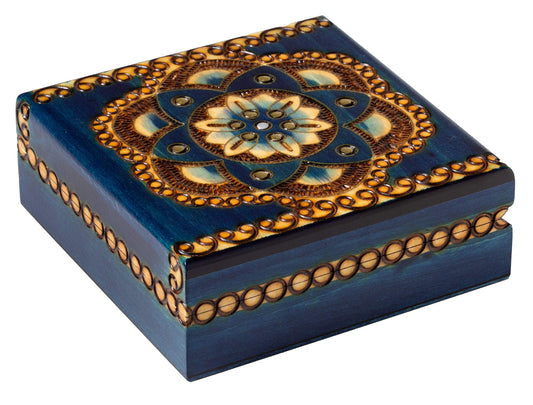 Artisan Owl Polish Handmade Chakra Luna Wooden Box with Vivid Colors