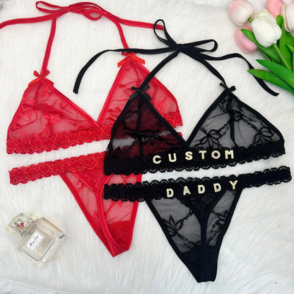 Personalized Thongs with Name - Custom Thong with Name Bra Set, Personalized Gifts, Custom Funny Name Underwear