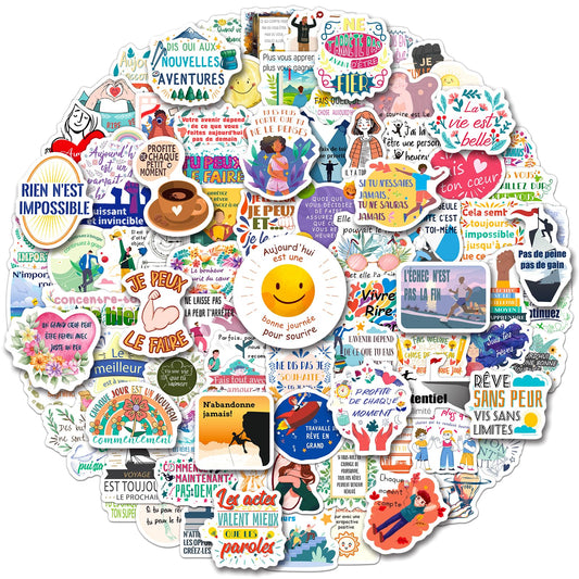 WAKEMOODEI 200 PCS French Inspirational Stickers for Teens Adults Kids, Motivational French Stickers for Students Teachers, Vinyl Positive Gifts Water Bottle Decals