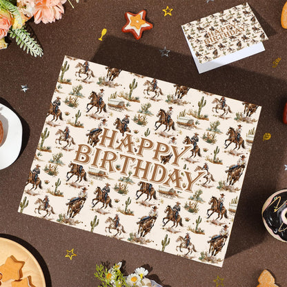 Woosytoo Cowboy Birthday Gift Bag Western Rodeo Happy Birthday Wrapping Bag with Greeting Card and Tissue Paper Wild West Horse Treat Candy Bag for Boys Men Bday Western Theme Party Supplies