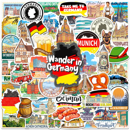 200PCS Germany Stickers, Waterproof German Travel Stickers for Luggage Water Bottles Laptops, German-Themed Gifts for Women Men, Germany Souvenir & Decor