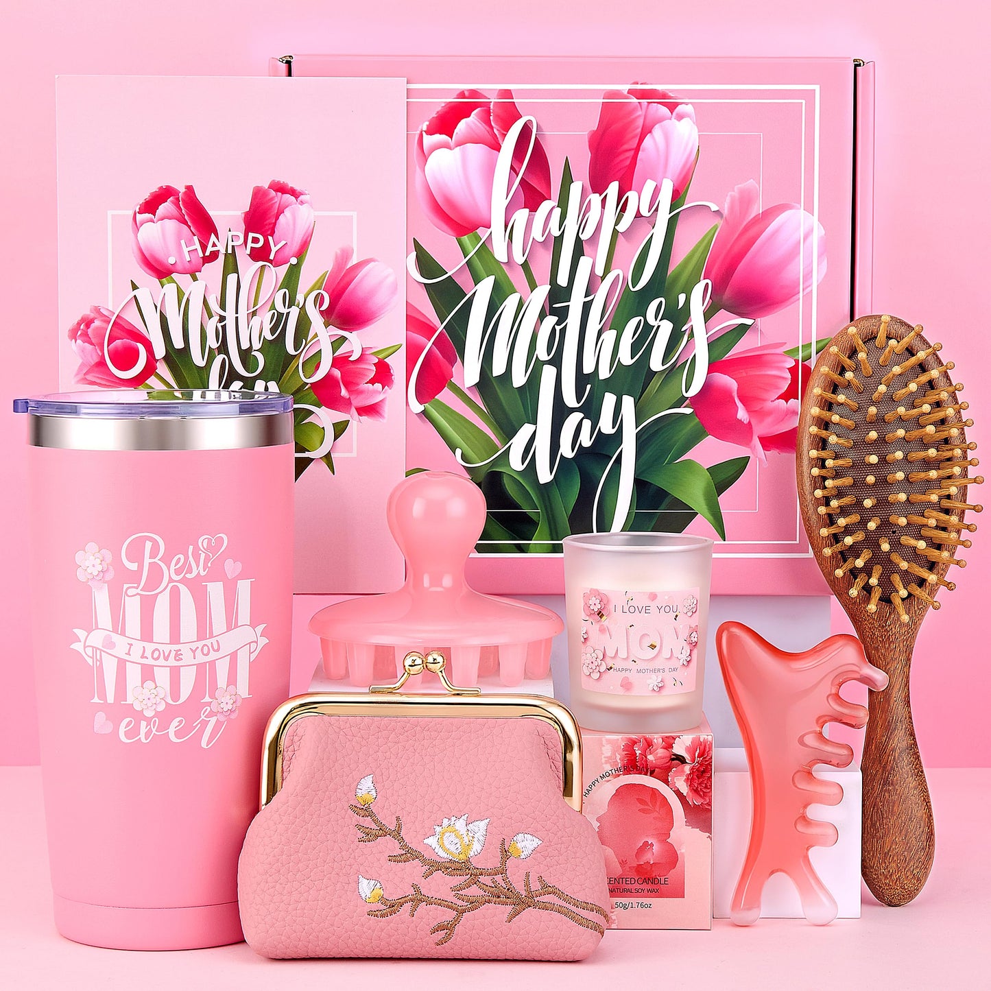 Gifts Box for Mom,Mothers Day Gift,Gift Basket for Mama Mother in Law,Birthday Presents from Daughter Son,Best Mom Ever Set Unique Thank You Gifts With Massage Comb,Tumbler,Coin Purse,Scented Candle