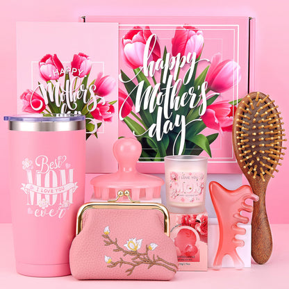 Gifts Box for Mom,Mothers Day Gift,Gift Basket for Mama Mother in Law,Birthday Presents from Daughter Son,Best Mom Ever Set Unique Thank You Gifts With Massage Comb,Tumbler,Coin Purse,Scented Candle