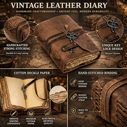 cuero Vintage Leather Journal - Antique Handmade Leather Bound journal with deckle edge paper for Men And Women Diary - Leather Sketchbook - Drawing Journal Notebook - Great Gift (5 by 7 inch)