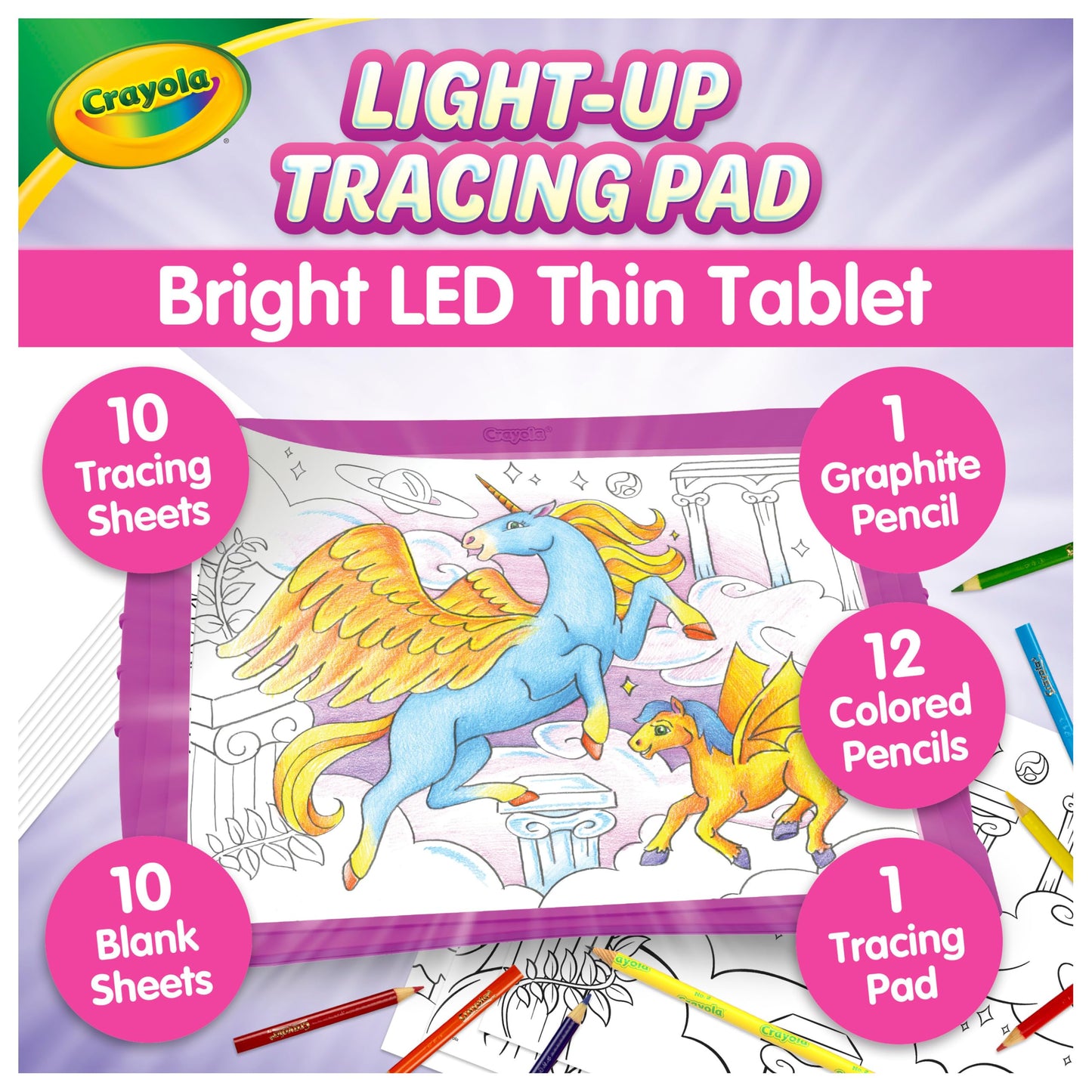 Crayola Light Up Tracing Pad Pink, Best Birthday Gifts for Girls & Boys, 6, 7, 8 Year Olds, Kids Toys, Light Box Art Kit for Kids