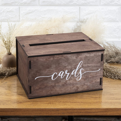 Wooden Wedding Card Box with Slot and Lid | Graduation Card Box for Party 2026 | Grad Gift Money Envelope Holder for Reception, Bridal Shower, Birthday, Retirement | Rustic Keepsake Decorations