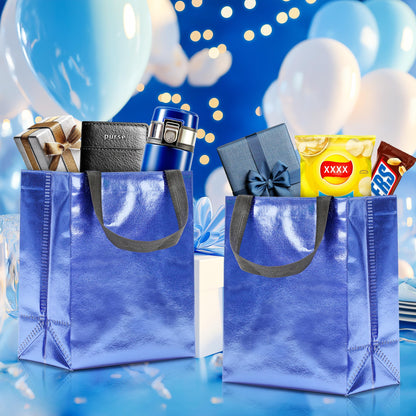 KeerxunBag 12pcs Reusable Gift Bags（Includes Tissue Paper） Gift bag with handle Birthdays Parties Holidays Weddings Medium 10x4x8in blue Gift Bags