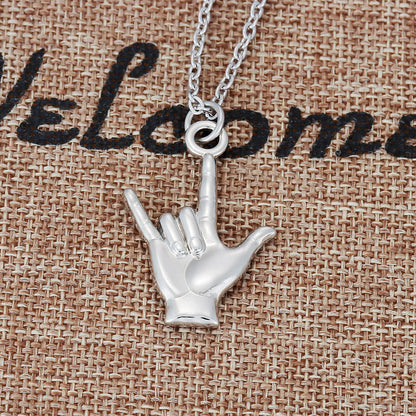 Kivosliviz Asl Necklace Gift for Women Teacher Men Adults Hand Gesture Necklaces Jewelry Deaf American Hand Sign Language Necklace