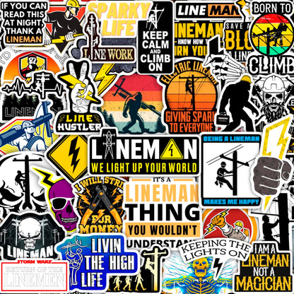 BulbaCraft 100Pcs Lineman Stickers for Hard Hats, Lineman Hard Hat Stickers, Line Worker Vinyl Decals - Line Worker Gifts for Men, Field Technician Party Decorations, Gifts for Women & Men