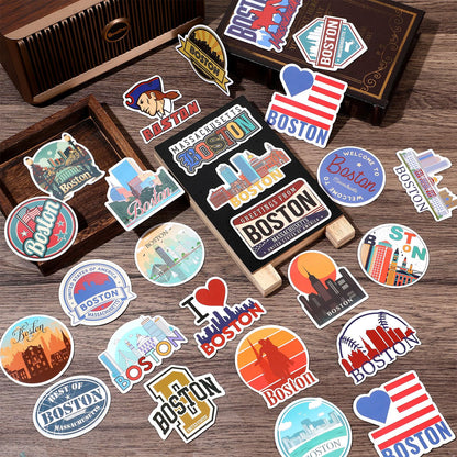 Konohan 30 Pcs Boston Souvenirs Gifts Boston Magnet for Refrigerator City Magnetic Refrigerator Stickers for Home Decoration