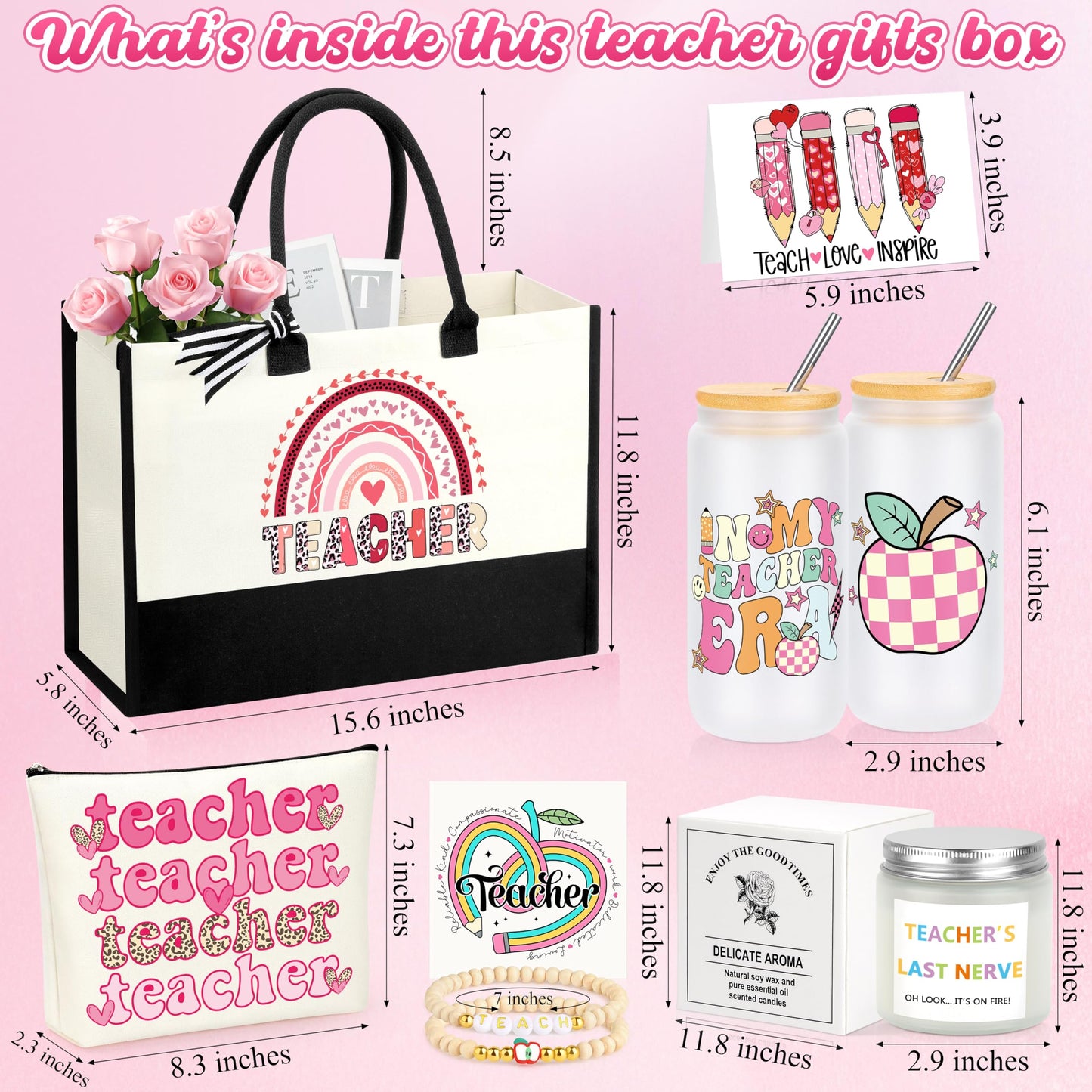 Teacher Appreciation Gifts for Women, End of Year Thank You Valentines Day Christmas Retirement Gifts for Teachers Basket Set of 6