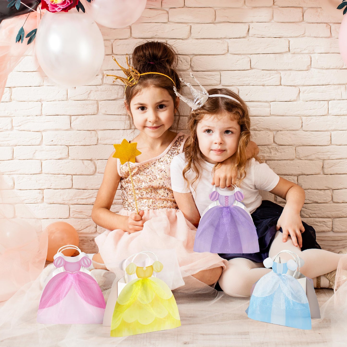Cheerland Princess Party Gift Bags Cute Dress Bag Gown Shaped Goodie Treat Bag Royal Theme Decorations for Baby Shower Gender Reveal Sleepover Princess Themed Girls Birthday Party Favor Supplies 8pcs