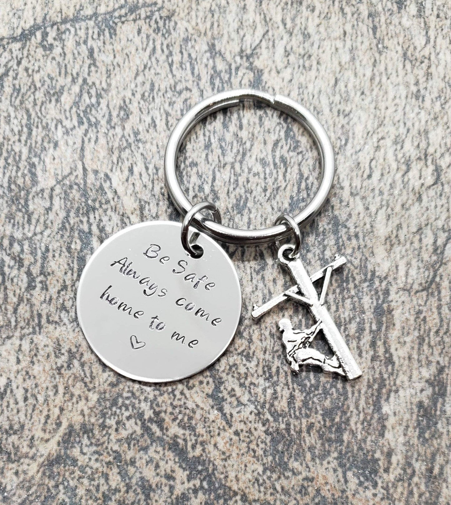 Handmade Lineman Be Safe Keychain with Lineman Charm, Always Come Home to Me Keychain, Lineworker Be Safe Gift, Come Home Safe Lineman Gift