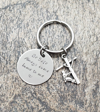 Handmade Lineman Be Safe Keychain with Lineman Charm, Always Come Home to Me Keychain, Lineworker Be Safe Gift, Come Home Safe Lineman Gift
