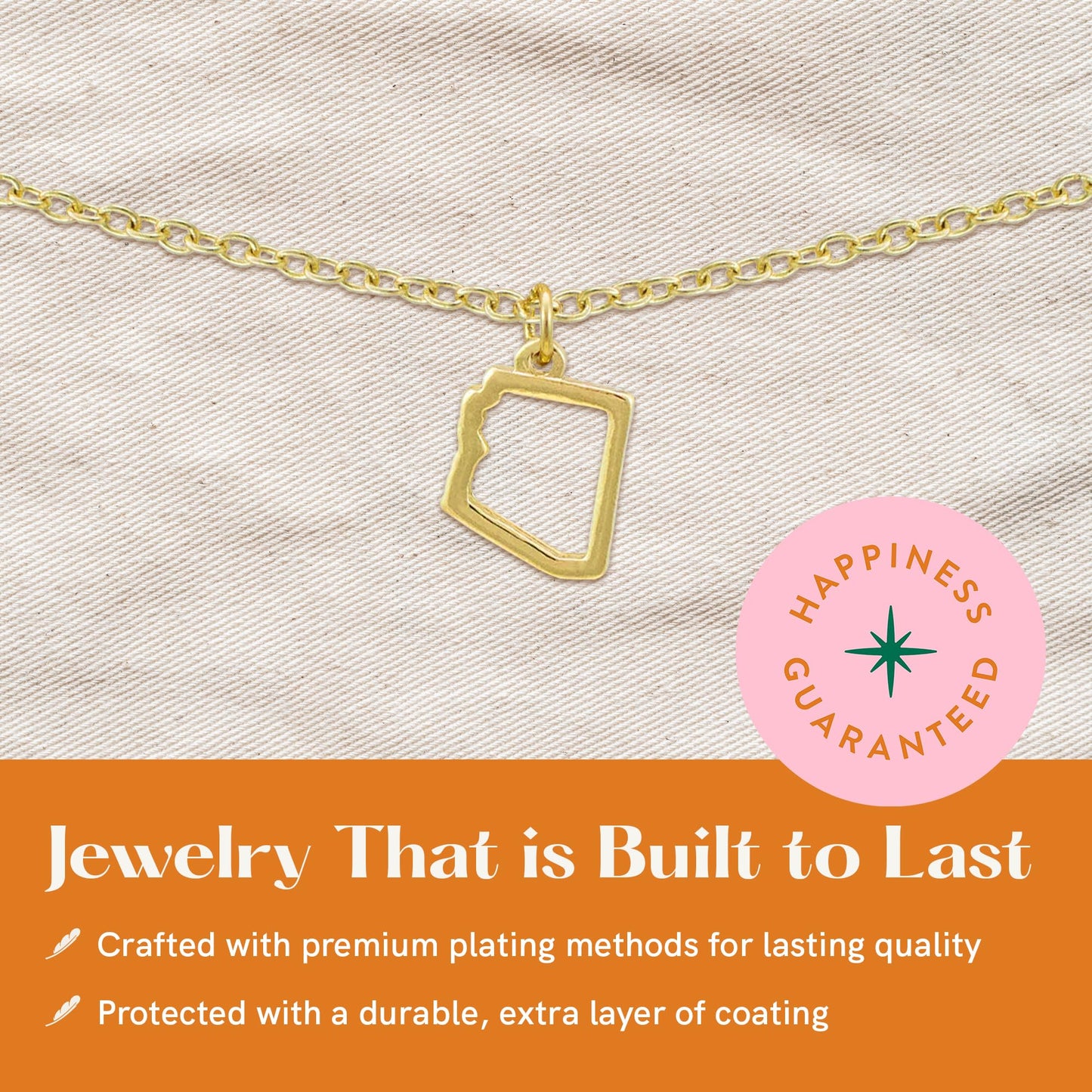 Lucky Feather State Shaped Necklace | 14k Gold-Dipped Pendant Necklace | Easter Basket Stuffer | State Love Fashion Jewelry For Women | Dainty Necklace For Women | Great Gift Idea