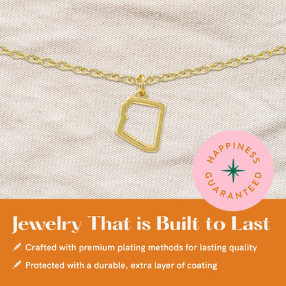 Lucky Feather State Shaped Necklace | 14k Gold-Dipped Pendant Necklace | Easter Basket Stuffer | State Love Fashion Jewelry For Women | Dainty Necklace For Women | Great Gift Idea