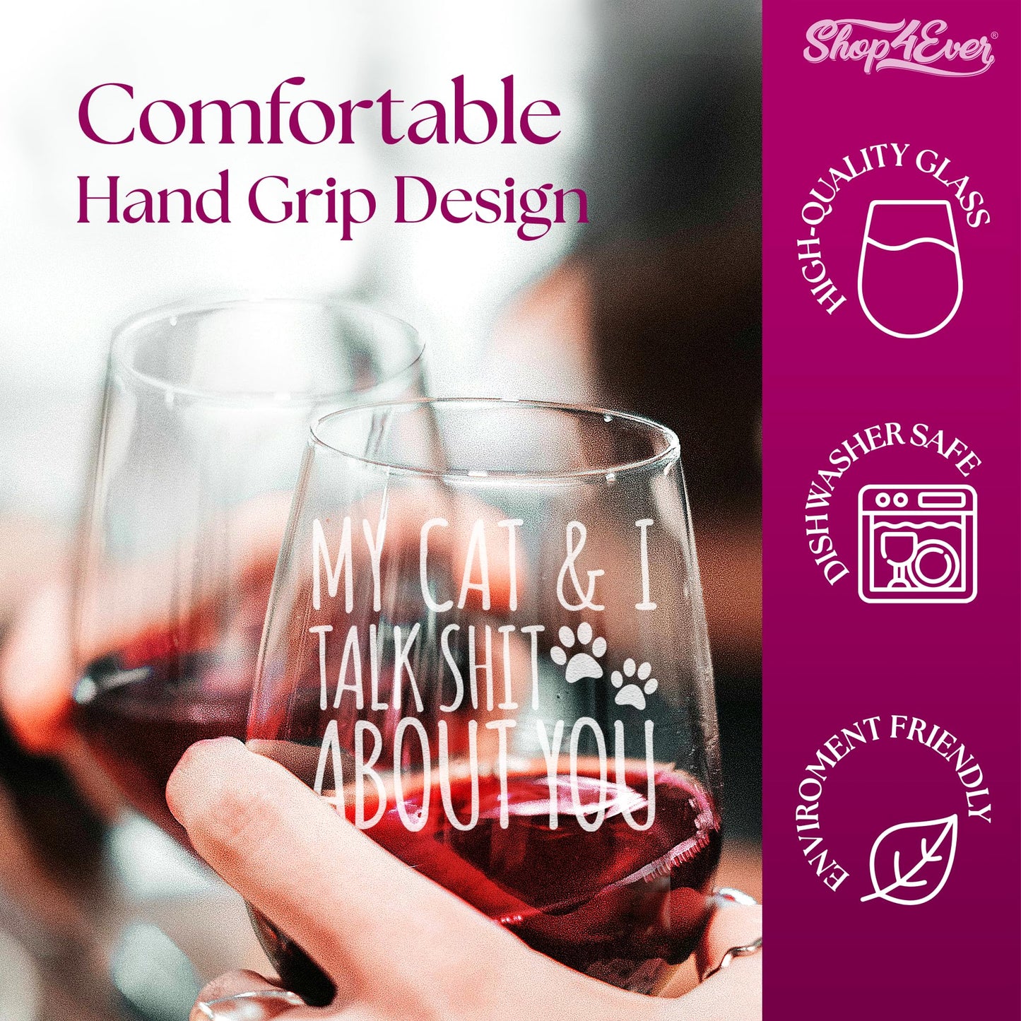 shop4ever My Cat & I Talk Sh t About You Engraved Stemless Wine Glass 15 oz. Funny Cat Mom Gift