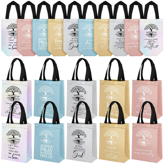 Sweetude 30 Pcs Christian Gift Bag Bulk Father's Day Religious Bag with Handle Medium Size Bible Verse Reusable Non Woven Handbag for Coworker Men Women Fathers Day Church Members(Multicolored)
