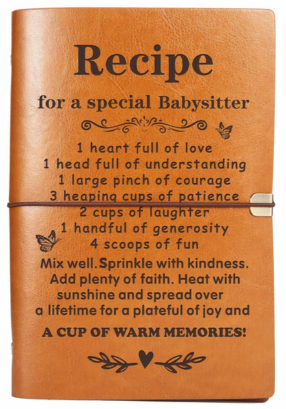 Babysitter Recipe Cookbook-Appreciation Thank You Gift-Birthday or Christmas Gift for Nanny or Caregiver-Removable Binder Notebook with Blank Recipe Pages-Recipe for a Special Babysitter Keepsake