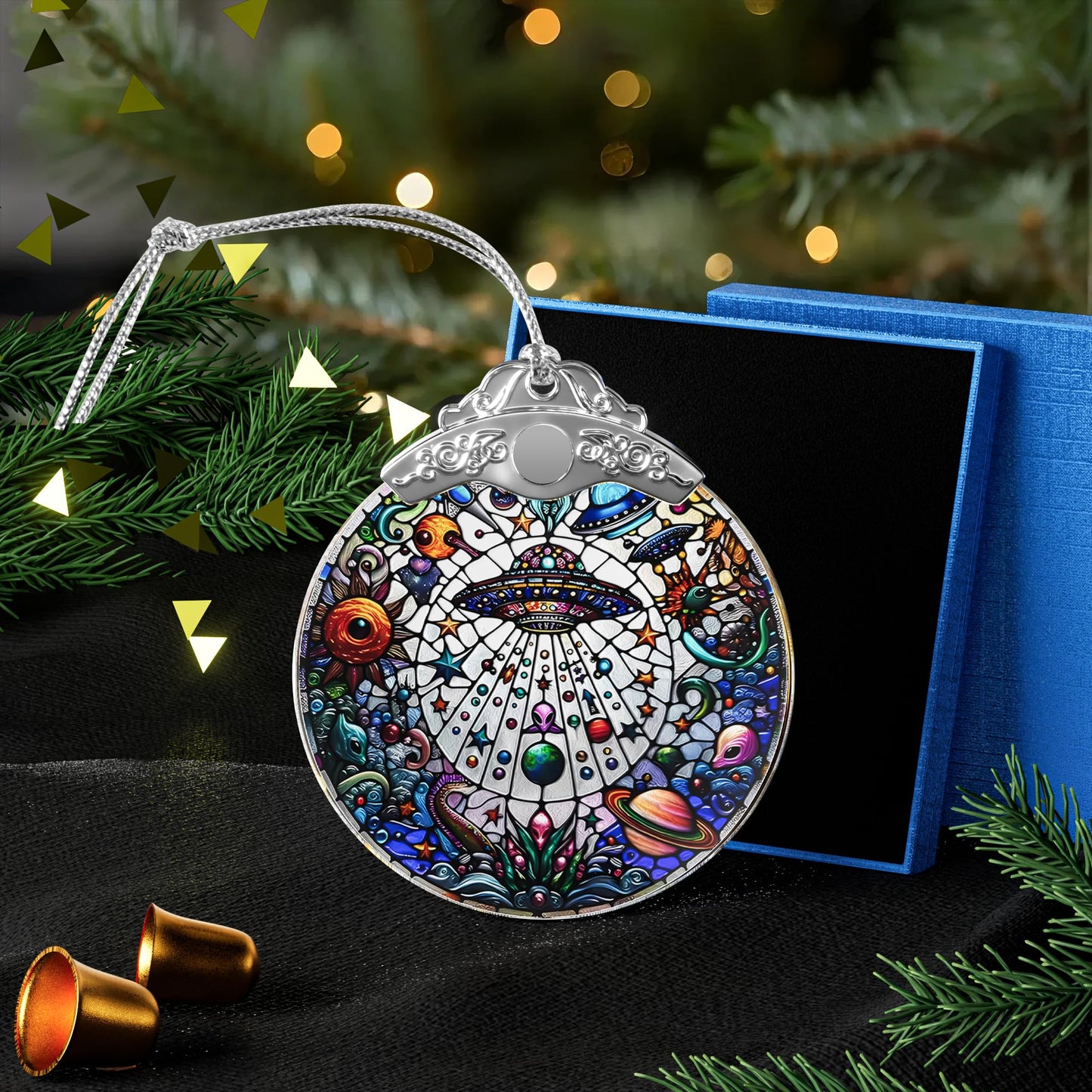 FUCDTEFC UFO Alien Decor Gifts, Crystal Resident Alien Stained Glass Ornament, Christmas Ornaments, UFO Alien Xmas Christmas Tree Decorations, Beautiful UFO Alien Ornaments for Holiday Presents Gift