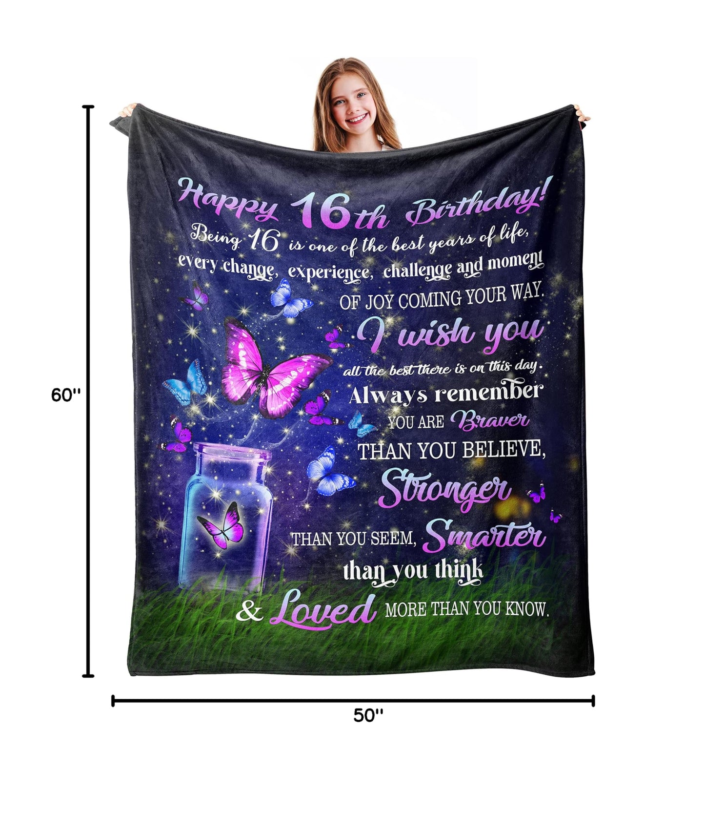 Ryubein Sweet 16 Gifts for Girls, 16th Birthday Gifts for Girls, Sweet Sixteen Gifts for Girl, 16 Year Old Girl Birthday Gift Ideas, Presents for 16th Birthday Decorations Blanket 50" X 60"
