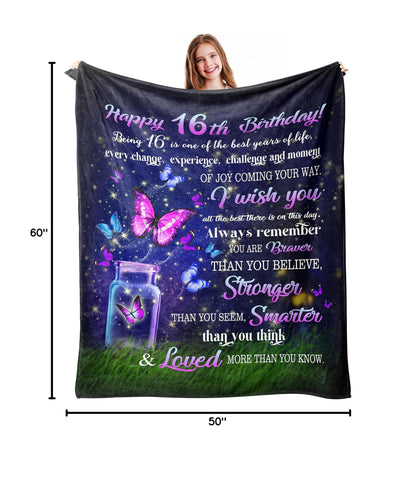 Ryubein Sweet 16 Gifts for Girls, 16th Birthday Gifts for Girls, Sweet Sixteen Gifts for Girl, 16 Year Old Girl Birthday Gift Ideas, Presents for 16th Birthday Decorations Blanket 50" X 60"