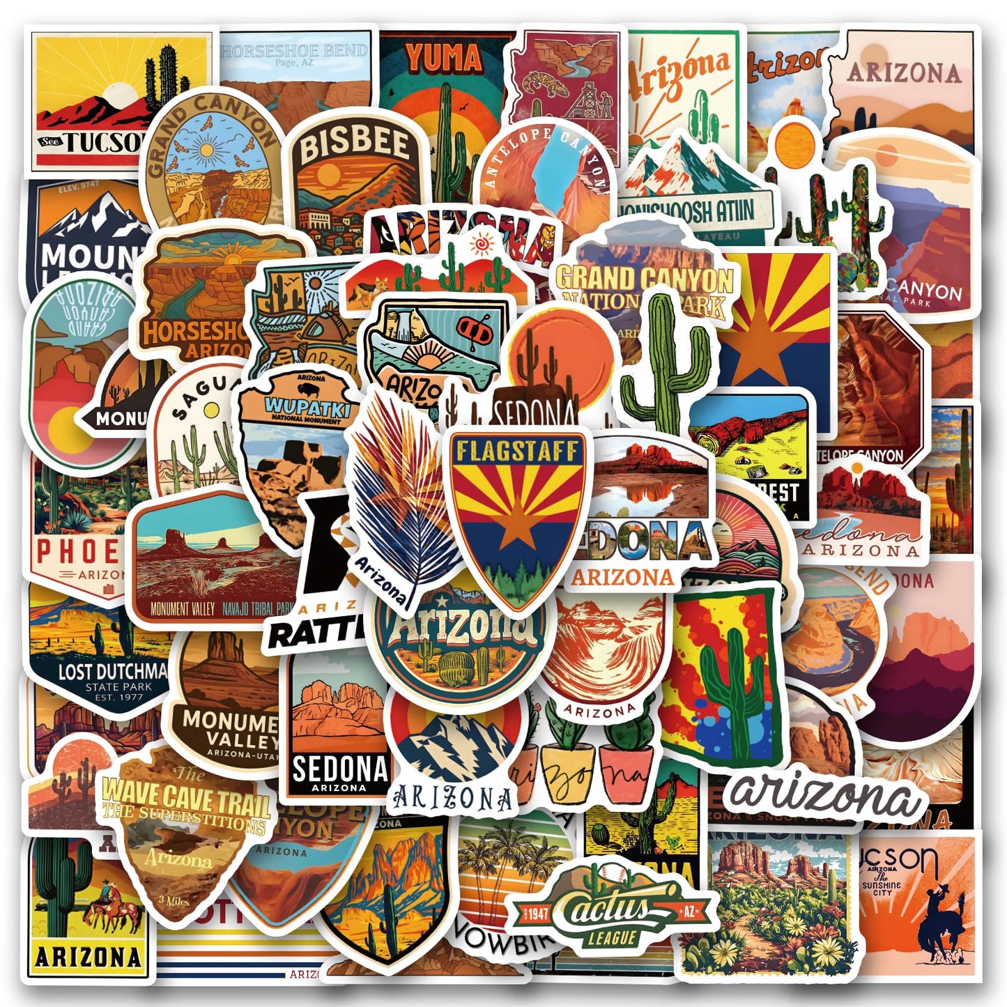 122pcs Arizona Stickers Small for Water Bottle, Laptops, for Luggage - Arizona Gifts and Souvenirs, Party Supplies - Gift for Women & Men