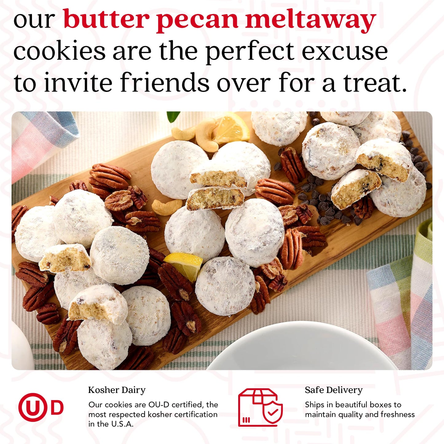 David's Cookies Butter Pecan Meltaways Sweet Sampler Tin - Butter Cookies with Crunchy Pecans, Soft, And Melt In Your Mouth Flavorful Cookies - Delicious Gourmet Food Gift For All Occasions 16oz