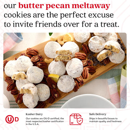 David's Cookies Butter Pecan Meltaways Sweet Sampler Tin - Butter Cookies with Crunchy Pecans, Soft, And Melt In Your Mouth Flavorful Cookies - Delicious Gourmet Food Gift For All Occasions 16oz