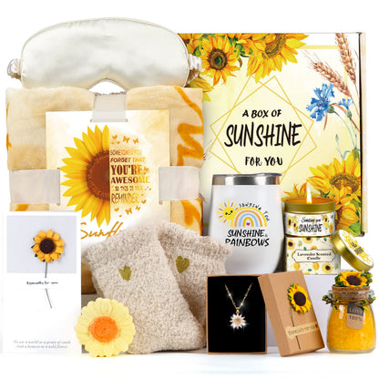 Sunflower Gifts for Women Sending Sunshine Gift-Mom Gifts for Mothers Day-Unique Birthday -Thank-Self Care Package-Get Well Gift-Inspirational Spa Gift Basket for Mom Grandma Wife Friends Sister