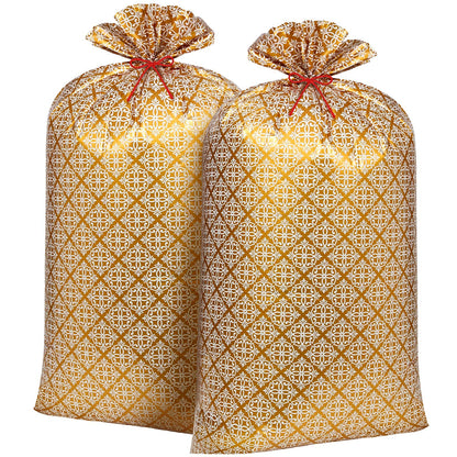 Leinuosen 2 Pcs 70 Inches Jumbo Gift Bag Large Golden Plastic Gift Bag Extra Large Wedding Bag Oversized Gift Bags with Ropes for Bachelorette Parties Bridal Showers Baby Shower (Texture)