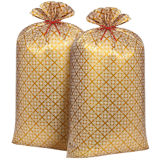 Leinuosen 2 Pcs 70 Inches Jumbo Gift Bag Large Golden Plastic Gift Bag Extra Large Wedding Bag Oversized Gift Bags with Ropes for Bachelorette Parties Bridal Showers Baby Shower (Texture)