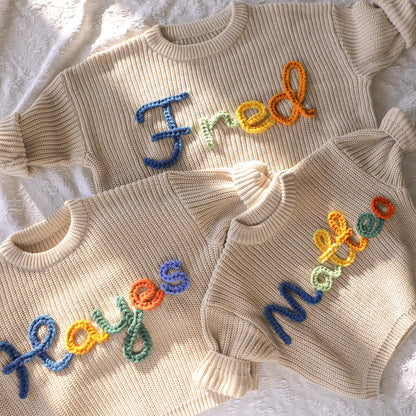 Personalized Baby Sweater with Name Custom Baby Name Sweater Knitted Newborn Outfit Infant Sweater Monogrammed Gifts for Baby Boy Girl Customized Toddler Gifts