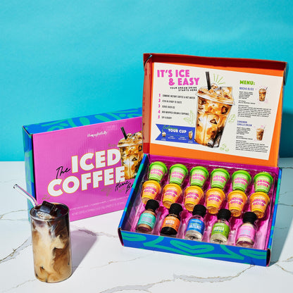 Thoughtfully, Iced Coffee Barista Bar Gift Set, Includes Instant Coffee, Flavored Syrups, Cocoa Powder & Cinnamon Sugar, DIY Coffee Station Sampler Gift for Coffee Lovers
