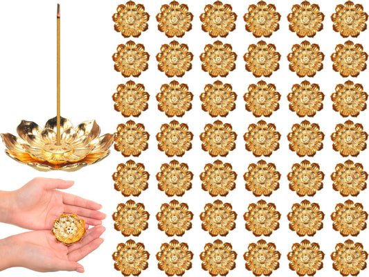 Layhit 60 Pcs Return Gifts for Pooja Bulk Incense Holder 2.16 Inches/5.5 cm Indian Return Gifts for Women Navratri Gold Lotus Incense Sticks Holder, Zinc Alloy Stick/Coil/Cone Anti Ash Spilling