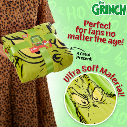 The Grinch Throw Blanket, Soft & Warm Fleece Christmas Blanket, Warm Lightweight & Fluffy Throw, Cozy Bedroom Accessories, Secret Santa Xmas Gifts (Green)