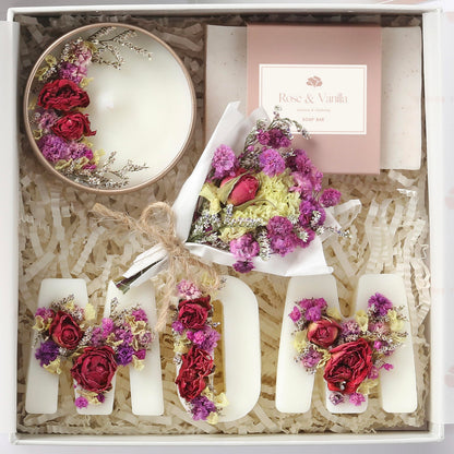 Mother’s Day & Birthday Basket for Mom – Luxury Gift Box with Candle, Ready to Gift Floral Keepsake, Thoughtful Mom Present from Daughter or Son