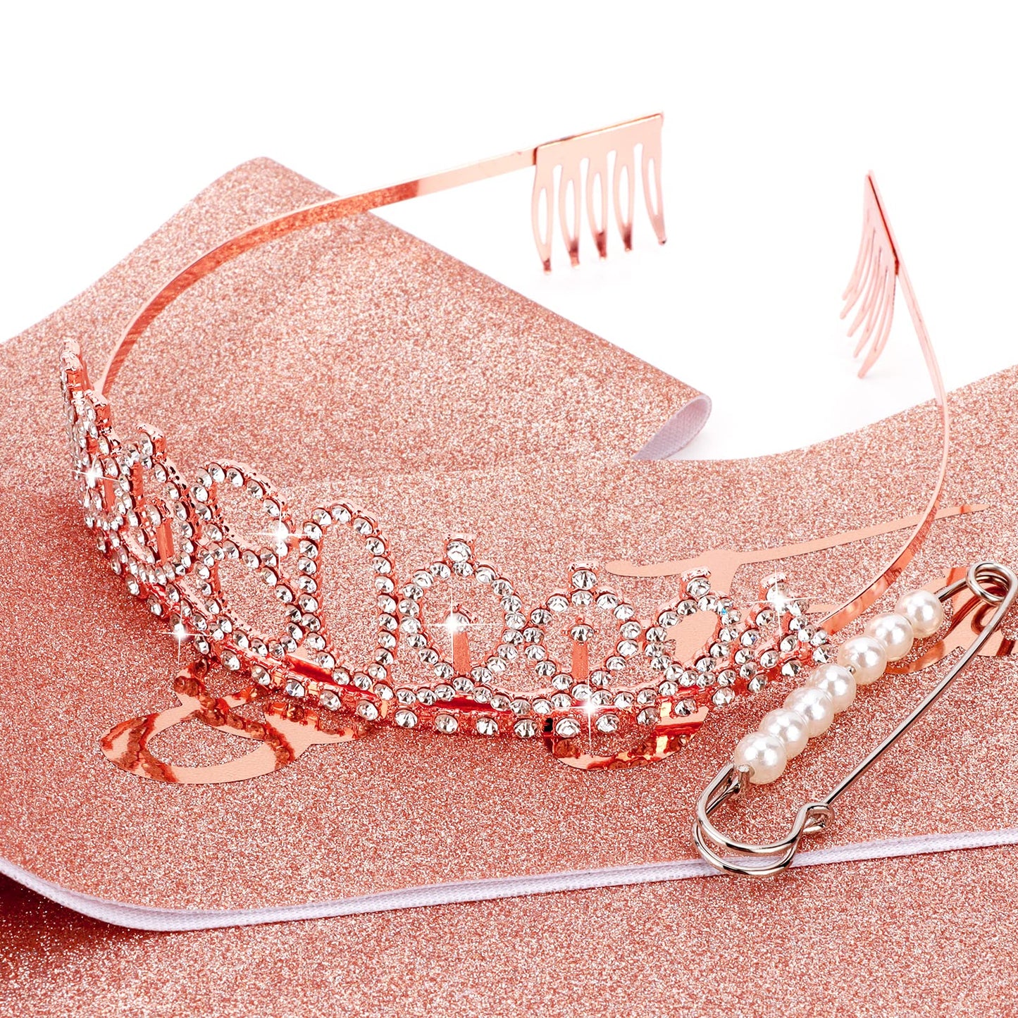CIEHER 80th Birthday Crown + Sash + Pearl Pin Set, Elegant Gift for Women's 80th Birthday Party Decorations