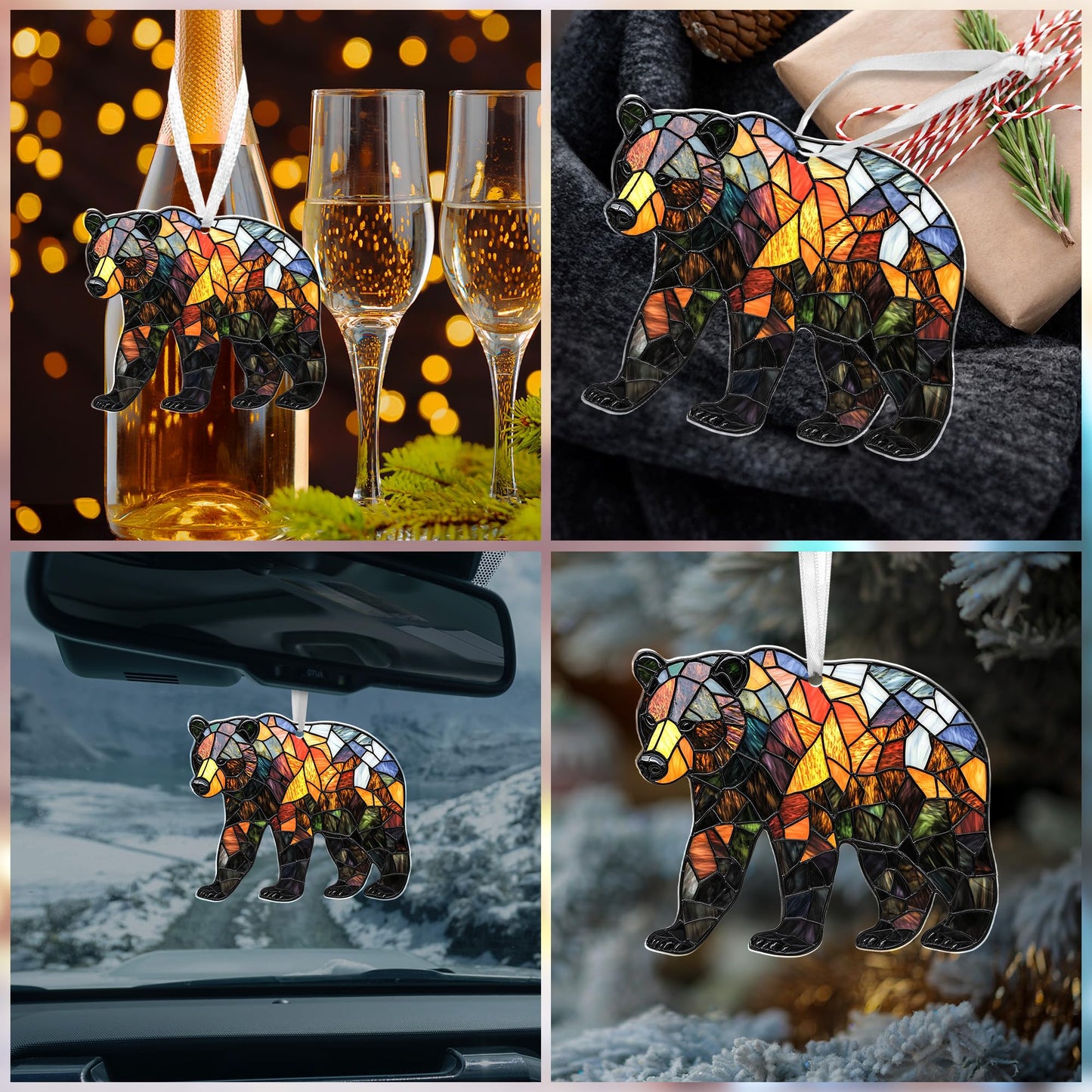 FLAGWIX Christmas Bear Gifts for Women - 2D Flat (Not 3D) Acrylic Christmas Ornaments 2025 Tree - Brown Bear Ornaments, Animal Lover Birthday Gifts for Women Men Mom Dad Friend, Animal Lovers Gift