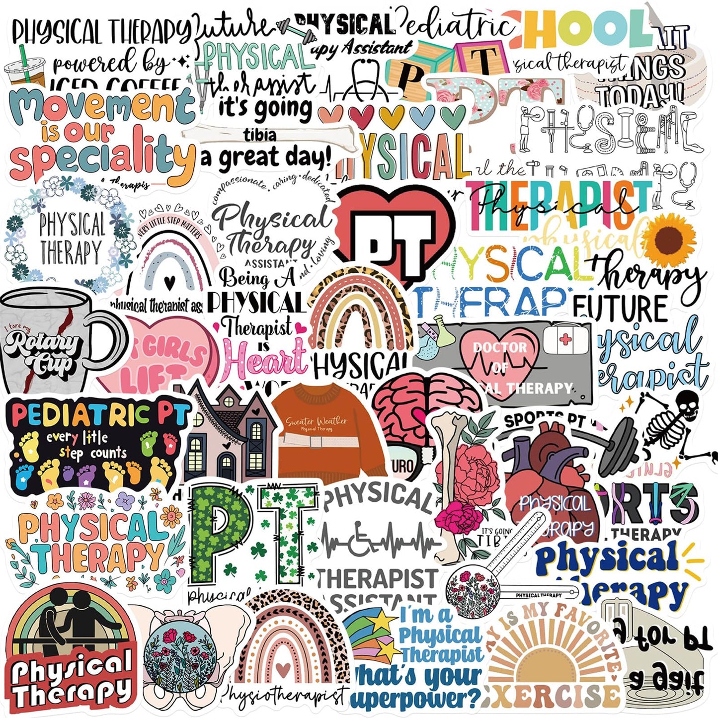50PCS Physical Therapy Stickers Nutritional Balance Graffiti Aesthetics Therapist Waterproof Vinyl Decals for Bottles, Laptop,Luggage, Phone case - Gifts for Physiotherapist (Colourful-5)