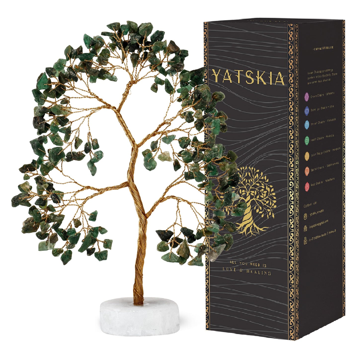 YATSKIA Green Aventurine Crystal Tree, Gemstone Tree of Life, Crystals and Healing Stones, Crystal Gifts for Mom, Crystals Shelf Decor, Living Room Decor, Unique Gifts for Women (Size - 10 Inch)