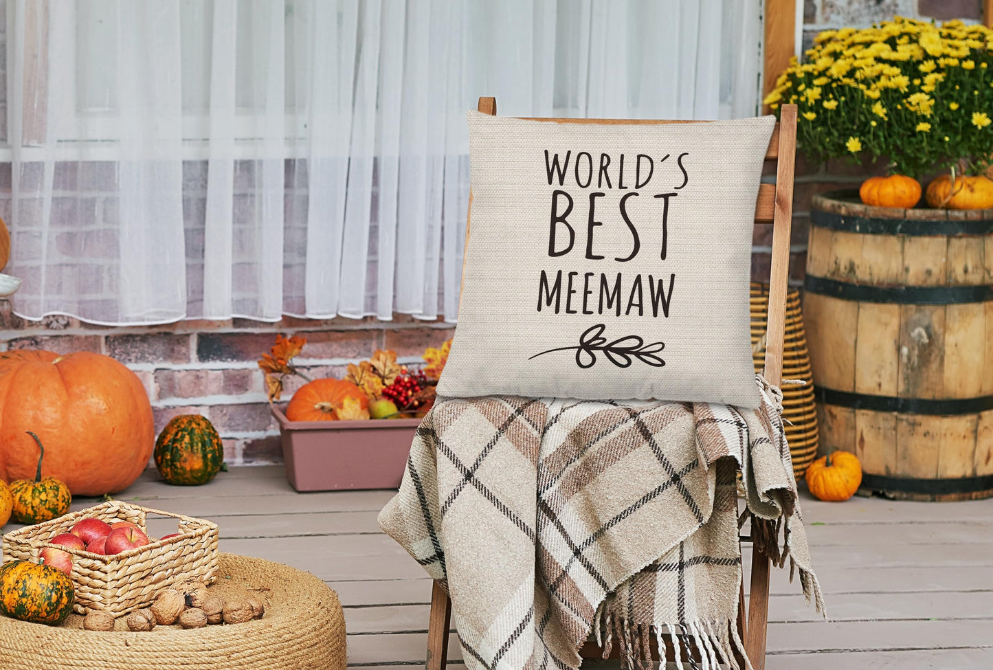 Meemaw Gifts Pillow Covers 18x18, Best Grandma Gifts for Birthday Mother's Day from Grandchildren, World's Best Meemaw Decorative Throw Pillow Cover for Home Bedroom Living Room Couch Bed