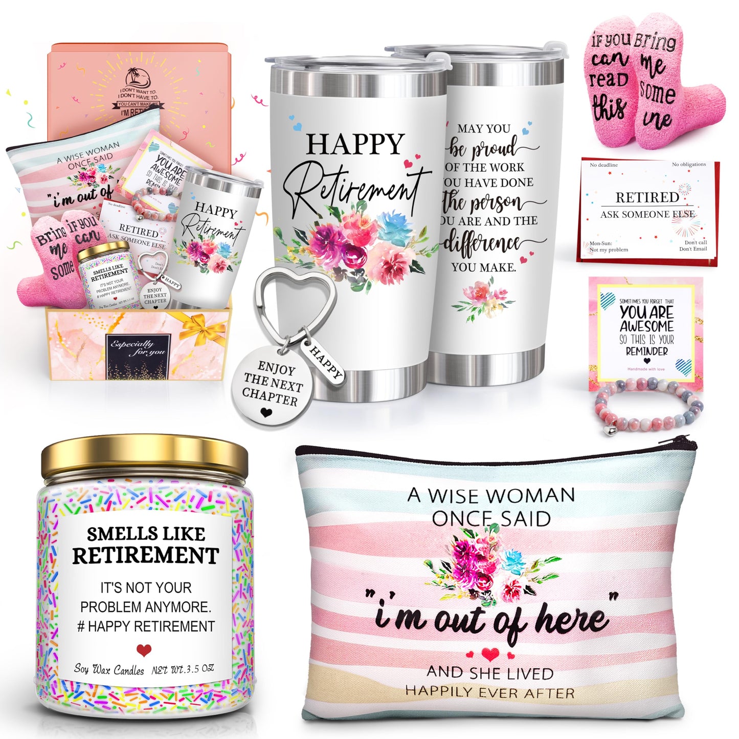 Retirement Gifts for Women 2026-Happy Retirement Gifts for Retirees，Teachers，Coworker，Nurses，Mom，Grandma，Unique Retired 20OZ Tumbler Gift Ideas for Coworkers Office & Family