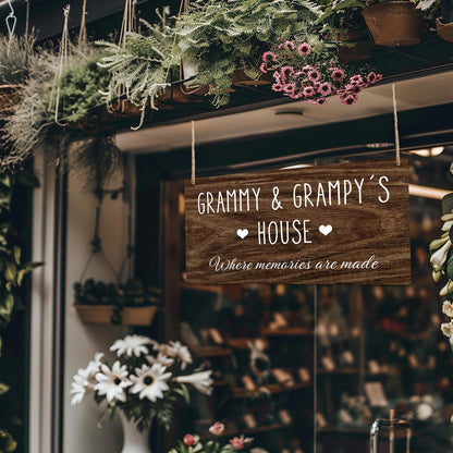 Grammy and Grampy's House Hanging Wooden Signs, Grandma Grandpa Gifts, Grandparents House Decor, Rustic Where Memories Are Made House Hanging Plaque 12x6