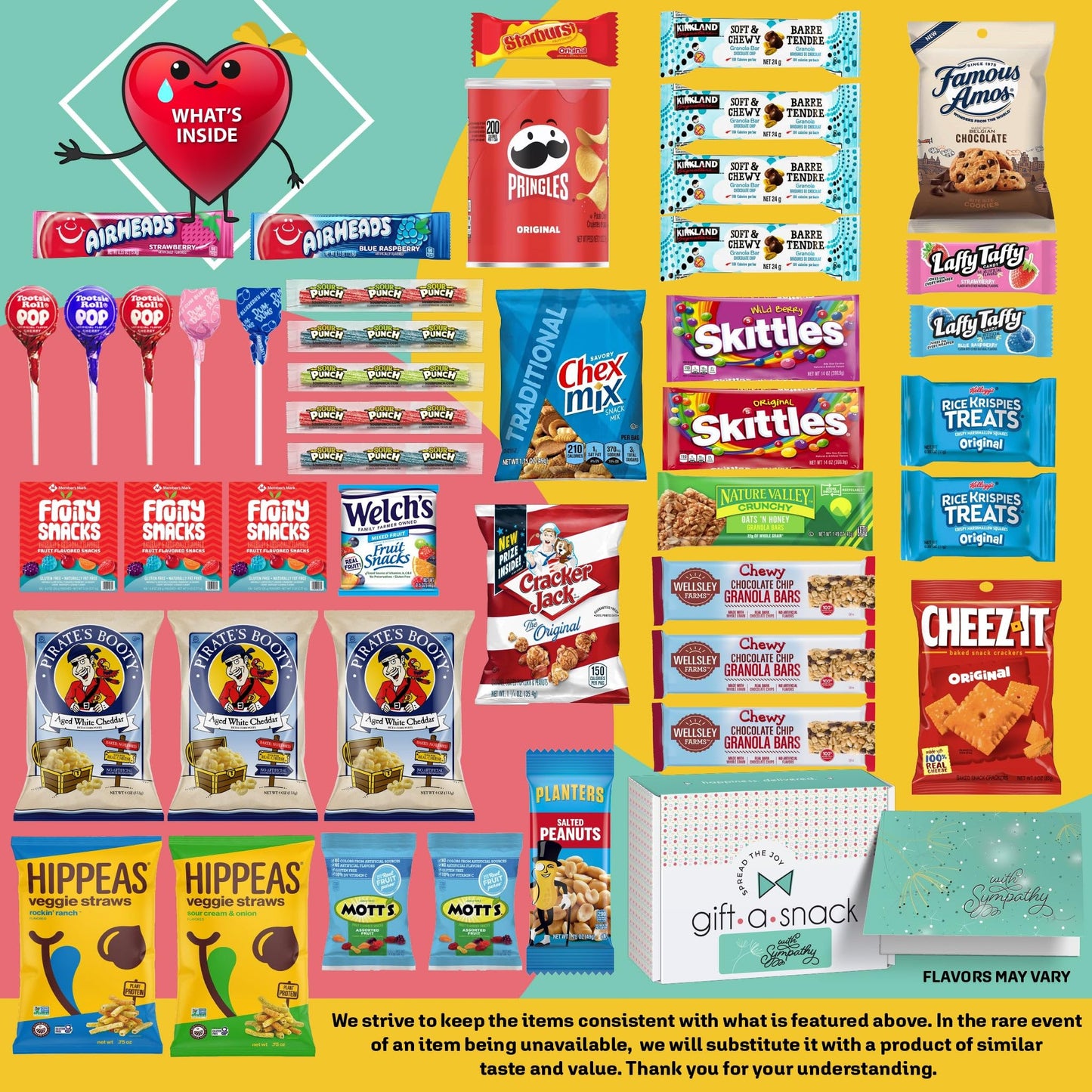 Gift A Snack - Sympathy Snack Box Care Package + Greeting Card (45 Count) Condolence for Loss of Loved One, Dog Pet Cat Memorial Sweet Treats Gift Basket - Office Food Assortments