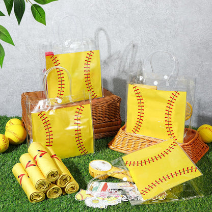 Tujoe 36 Pcs Softball Party Favors 40 x 12 Cooling Workout Towel Mini Portable Handheld Fan with Lanyards Clear Softball Gift Bag with Handles and Stickers for Sport Team Gift, Battery Not Include