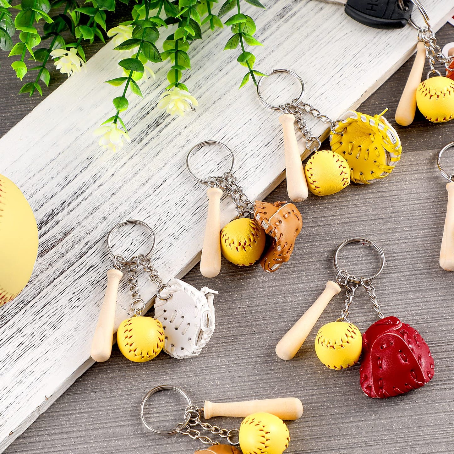 Junkin Softball Keychain Gifts Mini Wooden Bat Keyring for Girls Team Gifts Bulk Softball Accessories Sports Party Favors(12 Pieces)