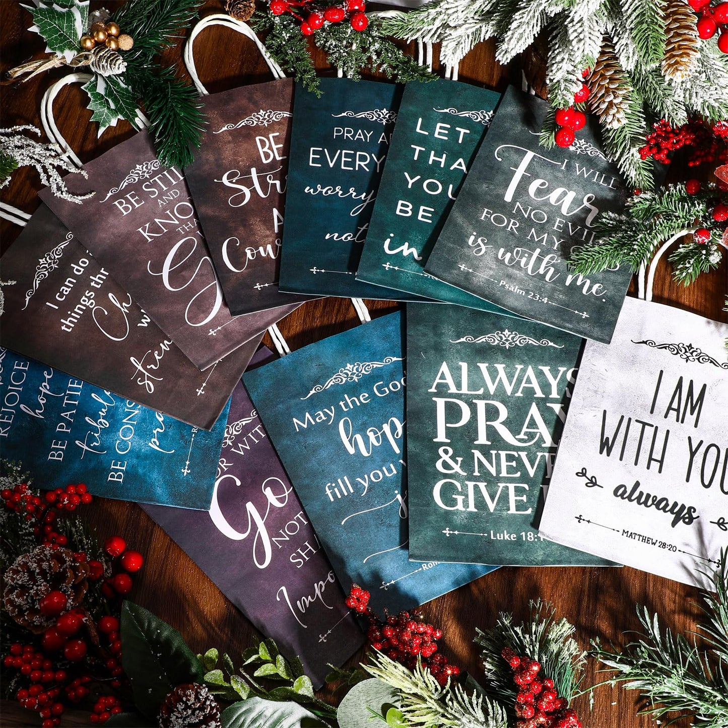 Skyygemm 24 Pcs Fathers Day Christian Gift Bags Bulk Religious Bible Verse Treat Bags with Handles Inspirational Scripture Church Gifts for Men Women Dad Mom Christian Church Party Favors Decorations